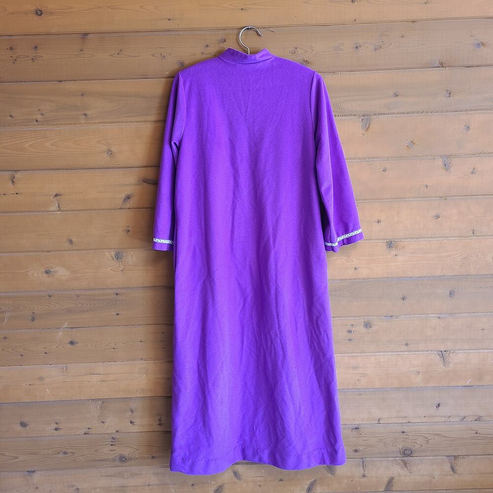 Vintage Purple Robe Psychedelic Pajama Floral Zip Dressing Gown M Cottagecore - Picture 2 of 4